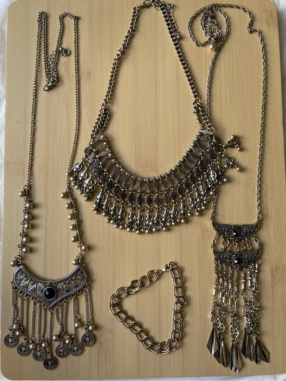 Lot of Silver Tone Bohemian Festival Jewelry Necklaces